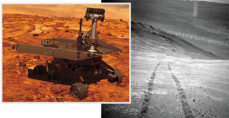 Марсоход Opportunity умеет делать селфи. Этот «автопортрет» он выслал на Землю в 2018 г., таким образом «отпраздновав» 5000-й день своей работы на Марсе. У марсохода также есть своя страничка в «Твиттер». На фото – Opportunity на поверхности Марса. Credit: Courtesy NASA/JPL-Caltech