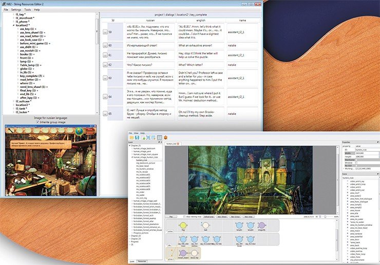 Скриншот рабочего окна String Resource Editor (слева). Интерфейс Quest Editor (справа)