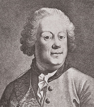 Johann Albrecht von Korf, Russian diplomat, President of St. Petersburg Academy of Sciences in 1734–1740. From the book Det Danske Frimureries Historie by K. L. Bugge, Vol. 1 (1910). Public Domain