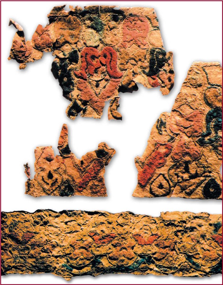 Рис. 4.2. Полоса войлока из трех фрагментов. Второй Пазырыкский курган. Эрмитаж, №1684-262, 263, 585