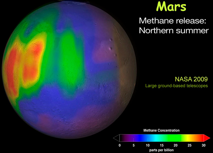 В атмосфере Марса обнаружен метан в концентрации до 0,003%