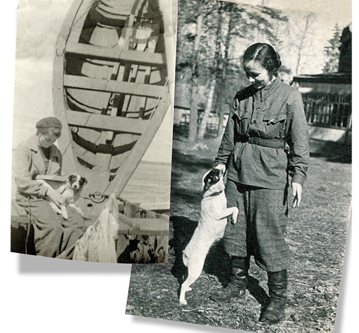 Слева: Варя с Понькой на корме парохода «Коммунист». Справа: Таня с Понькой (конец мая 1941, Звенигородская биостанция)