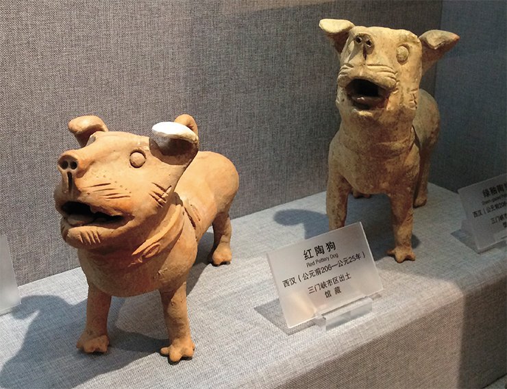 Керамические фигурки собак. Западная Хань (206 г. до н. э. - 25 г. н. э.). Музей Саньмэнься