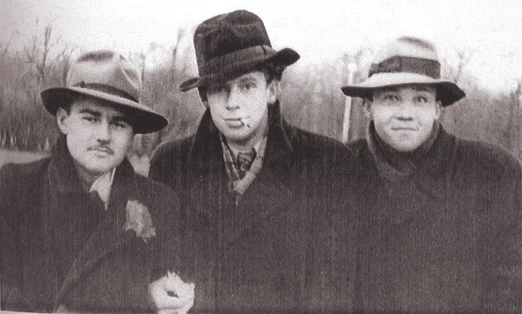 Three young men: Evgeny Kamenev, Viktor Glebovitsky, and Nikolai Dobretsov