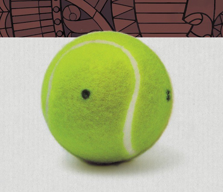 Теннисный мяч с четырьмя вершинами, симметрично разделенными белой петлей