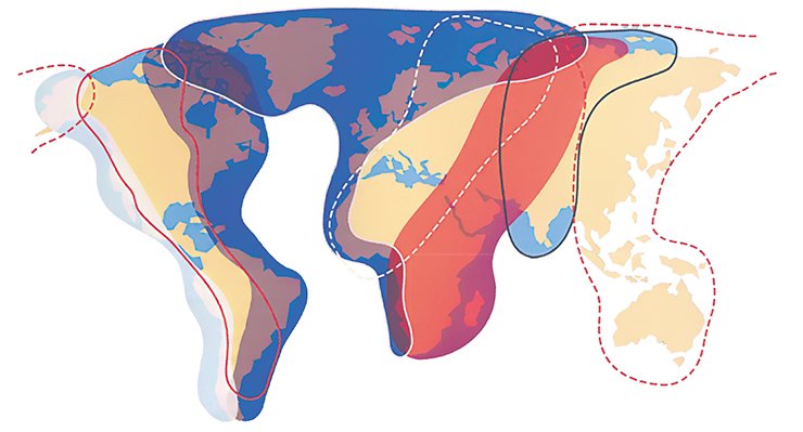 Глобальные пути пролета птиц (на основе миграций куликов и цапель, данные  International Wader Study Group)