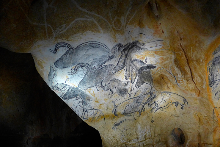 Композиция из пещеры Шове. Изображения быков, носорога и лошадей. 2016 г.