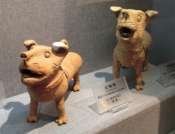 Ceramic figurines of dogs. Western Han (206 B.C. – 25 A.D.). The Sanmenxia Museum