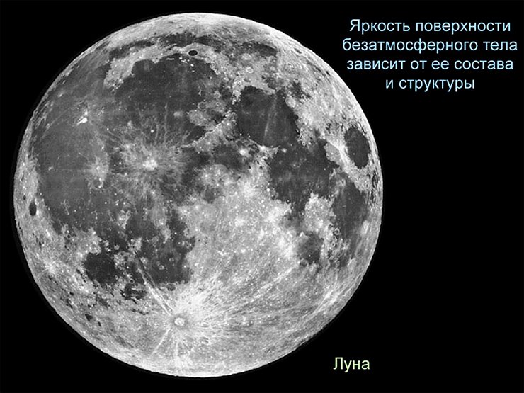 Поверхность Луны, хоть и кажется ночью яркой, на самом деле чернее грифельной доски