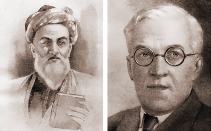 Слева: Абу-Али Ибн Сина (Авиценна). Справа: А. П. Орехов – основатель советской научной школы по изучению алкалоидоносных растений