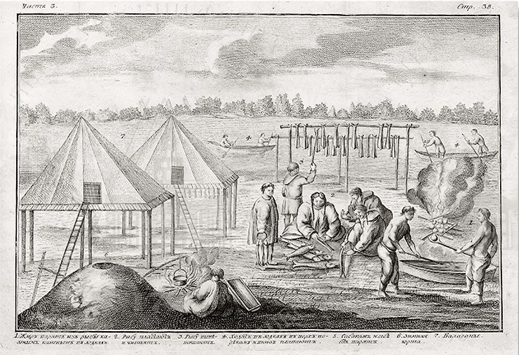 Kamchadals. Engraving from the first edition of Description of the Land of Kamchatka by S.P. Krasheninnikov (1755). Adapted from: (Kopaneva, 2012) Kamchadals. Engraving from the first edition of Description of the Land of Kamchatka by S.P. Krasheninnikov (1755). Adapted from: (Kopaneva, 2012)
