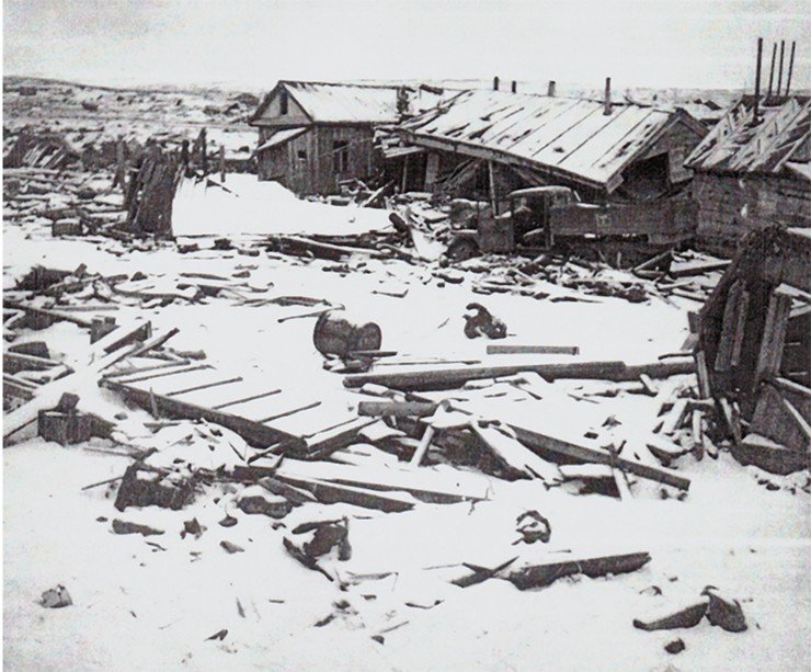 Devastation in Severo-Kurilsk (Paramushir Island) after the tsunami of November 5, 1952